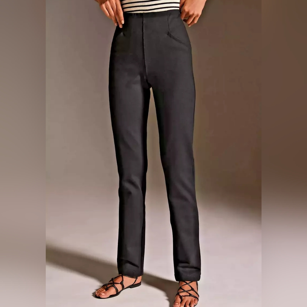 NWT Anthropologie Maeve Slim Leggings BACK SLIT PANTS Ponte Knit Black XL